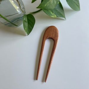 •SOLD• Hawaiian Natural Carved Wood Tropical Hair Fork Pin Rounded